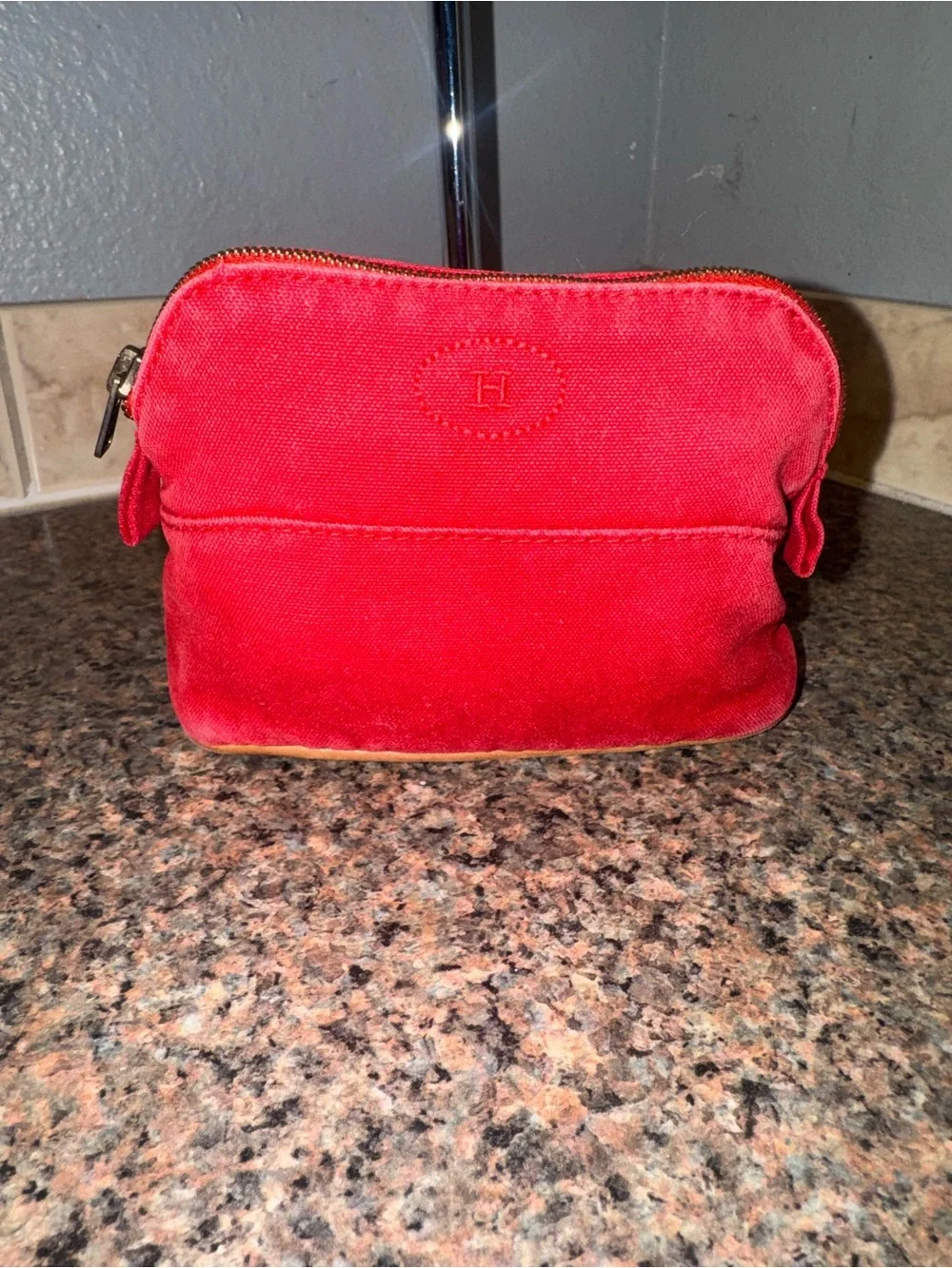 Hermès Bolide Cotton Canvas Cosmetic Pouch - Red ✅AUTHENTIC✅